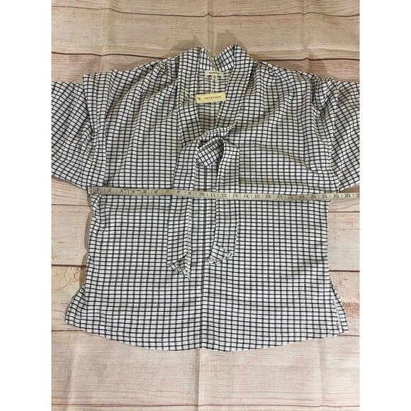 Max Studio Women's Black And White Plaid Half Puff Sleeve Blouse - Large - Picture 7 of 12